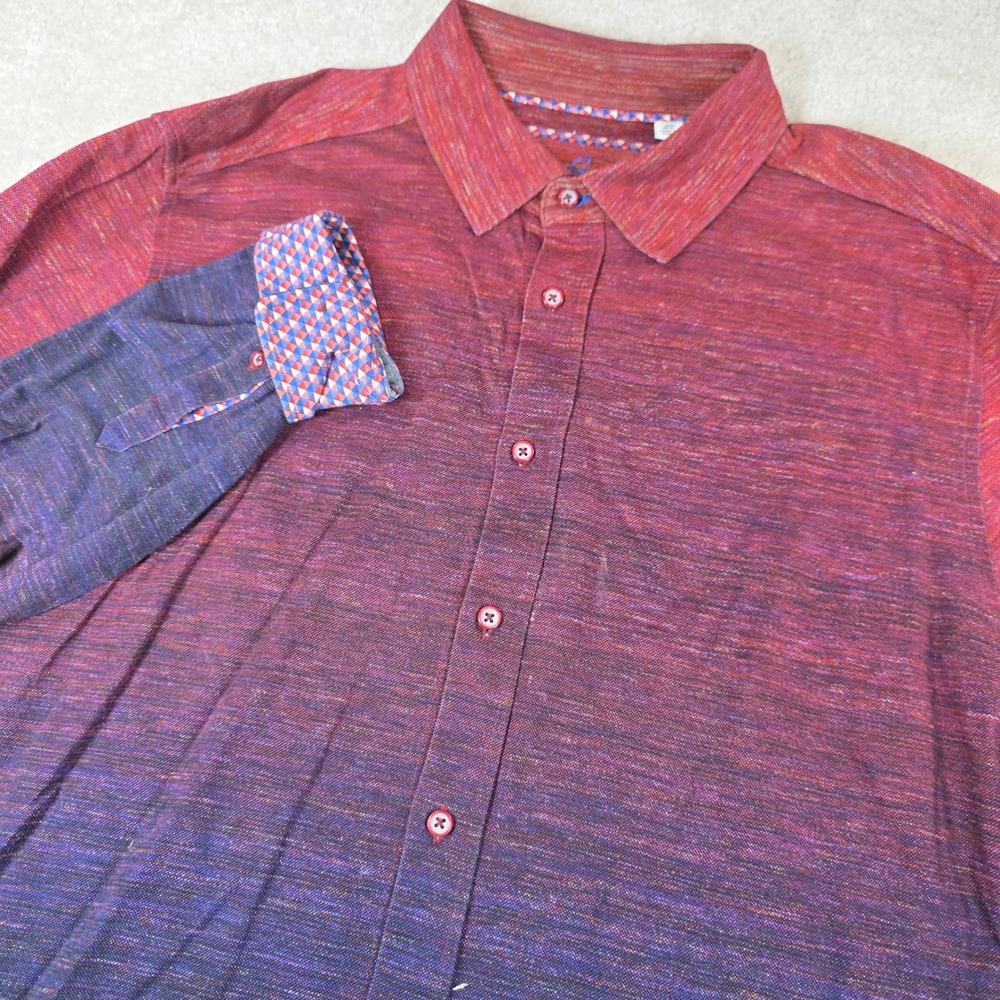 Robert Graham Shirt Mens XL Red‎ Purple Ombre Space Dye Knit Button Down Classic